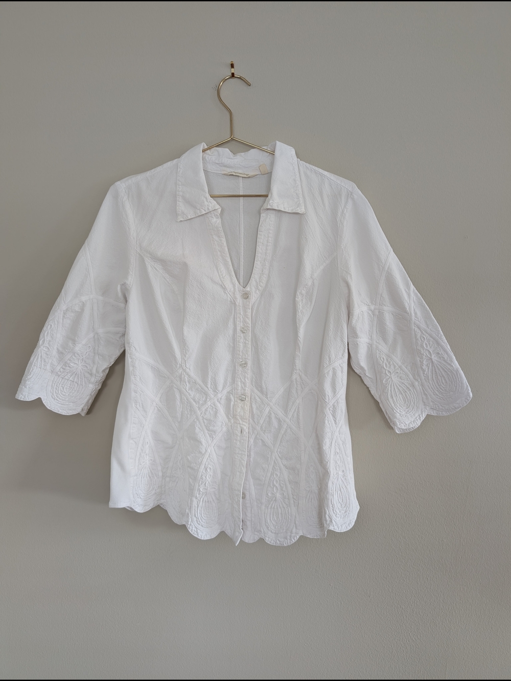 Soft Surroundings White Embroidered Button-Up Blouse